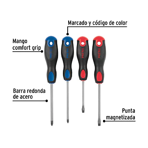 Juego de destornilladores, 4 piezas, mango Comfort Grip, Pretul 20218