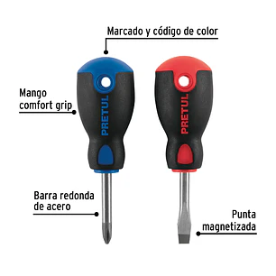 Dúo destornilladores, tipo tatamaco, 2 pzas,Comfort Grip, Pretul 20217