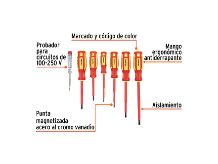 Juego de 6 destornilladores dieléctricos y 1 tester Truper 14196 - Foto 2 | aztools.co