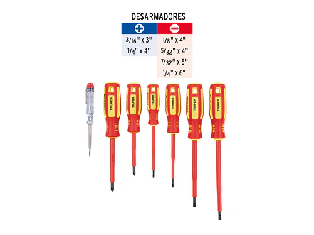 Juego de 6 destornilladores dieléctricos y 1 tester Truper 14196 - Foto 3 | aztools.co