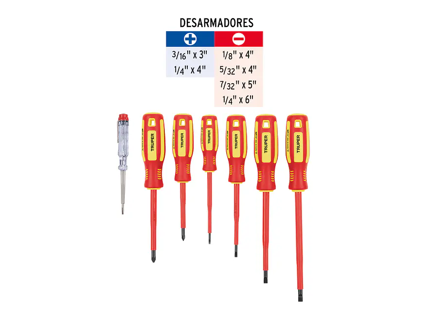 Juego de 6 destornilladores dieléctricos y 1 tester Truper 14196 - Foto 3 | aztools.co
