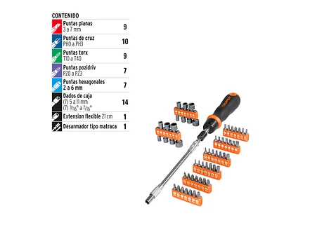 Juego de desarmador tipo matraca, 58 piezas Truper 18220 - Foto 2 | aztools.co