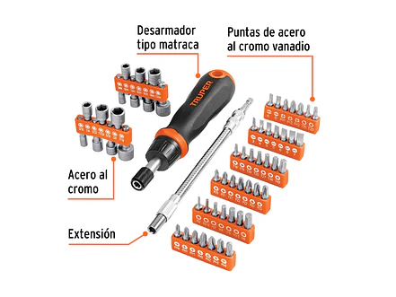 Juego de desarmador tipo matraca, 58 piezas Truper 18220 - Foto 3 | aztools.co