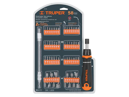Juego de desarmador tipo matraca, 58 piezas Truper 18220 - Foto 5 | aztools.co
