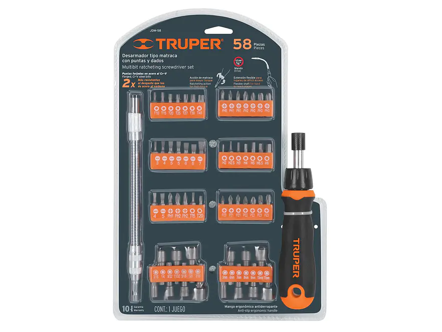 Juego de desarmador tipo matraca, 58 piezas Truper 18220 - Foto 5 | aztools.co