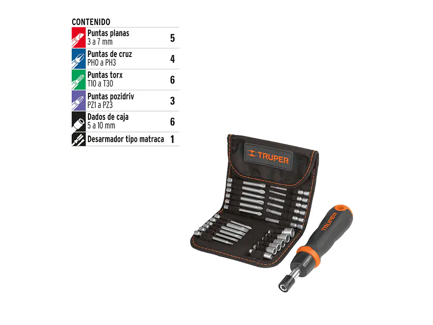 Destornillador tipo ratchet con 18 puntas y 6 copas Truper 18219 - Foto 2 | aztools.co