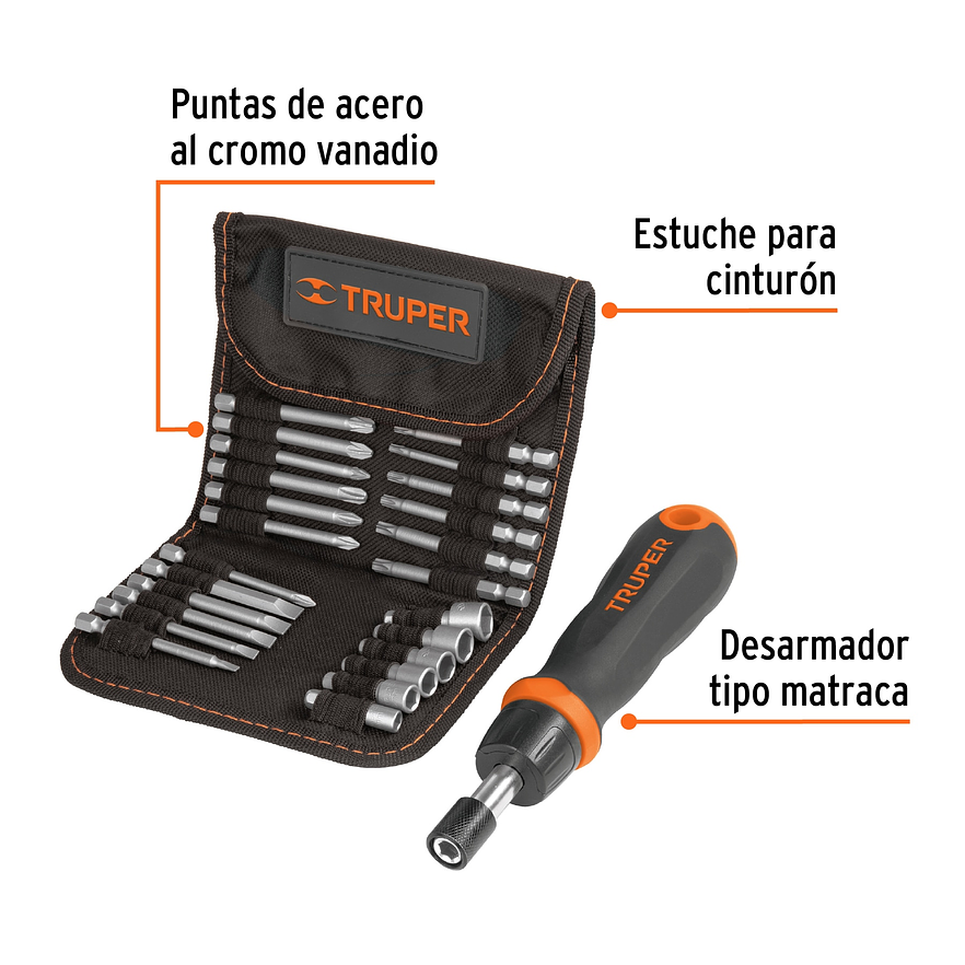 Destornillador tipo ratchet con 18 puntas y 6 copas Truper 18219 3