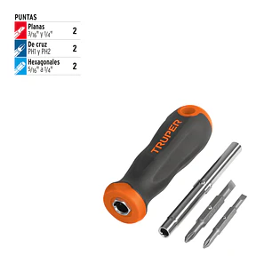 Destornillador 2 puntas dobles y barra con 2 hexagonales Truper 14200