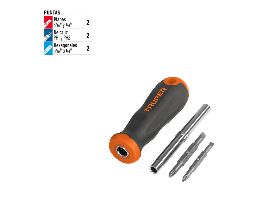 Destornillador 2 puntas dobles y barra con 2 hexagonales Truper 14200 - Foto 2 | aztools.co