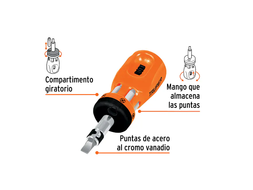 Destornillador tipo tatamaco con ratchet y 6 puntas dobles Truper 18193 - Foto 2 | aztools.co