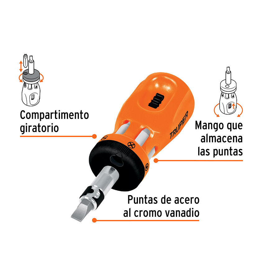 Destornillador tipo tatamaco con ratchet y 6 puntas dobles Truper 18193 2