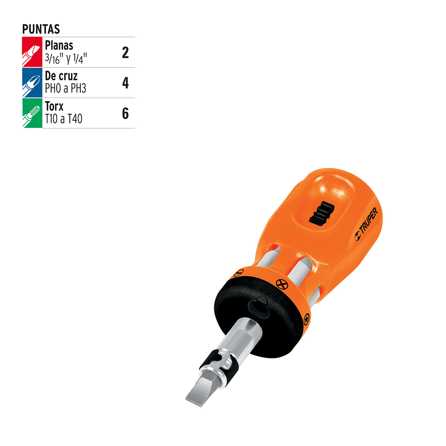 Destornillador tipo tatamaco con ratchet y 6 puntas dobles Truper 18193 4