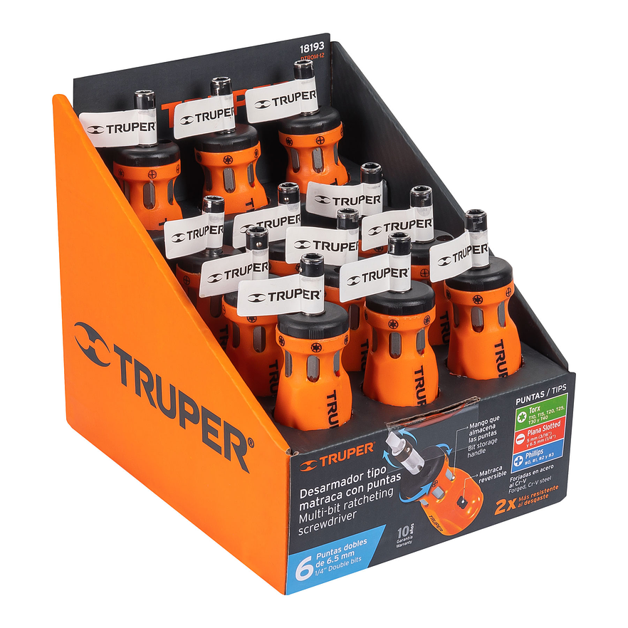 Destornillador tipo tatamaco con ratchet y 6 puntas dobles Truper 18193 5