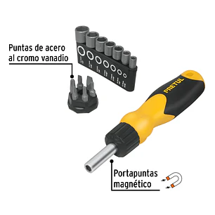 Destornillador tipo ratchet y 13 puntas, Pretul 22974
