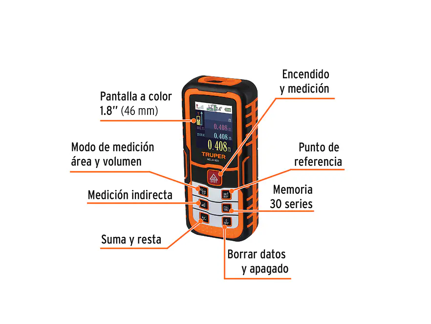 Medidor láser de distancia Truper 100374, 100m Luz verde - Foto 3 | aztools.co