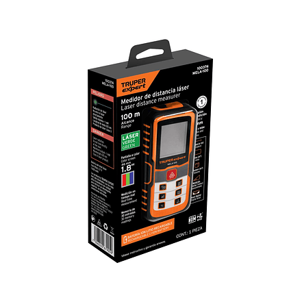 Medidor láser de distancia Truper 100374, 100m Luz verde 2