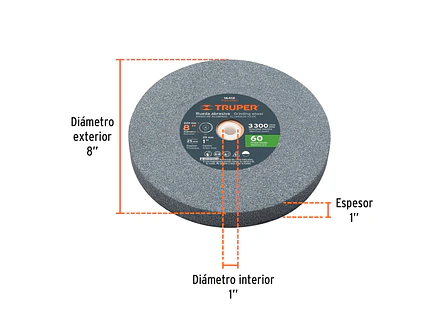 Ruedas para esmeril 8 x 1' óxido de aluminio, grano 60 Truper 16412 - Foto 2 | aztools.co
