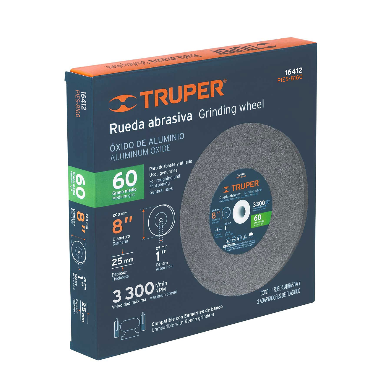 Ruedas para esmeril 8 x 1' óxido de aluminio, grano 60 Truper 16412 4