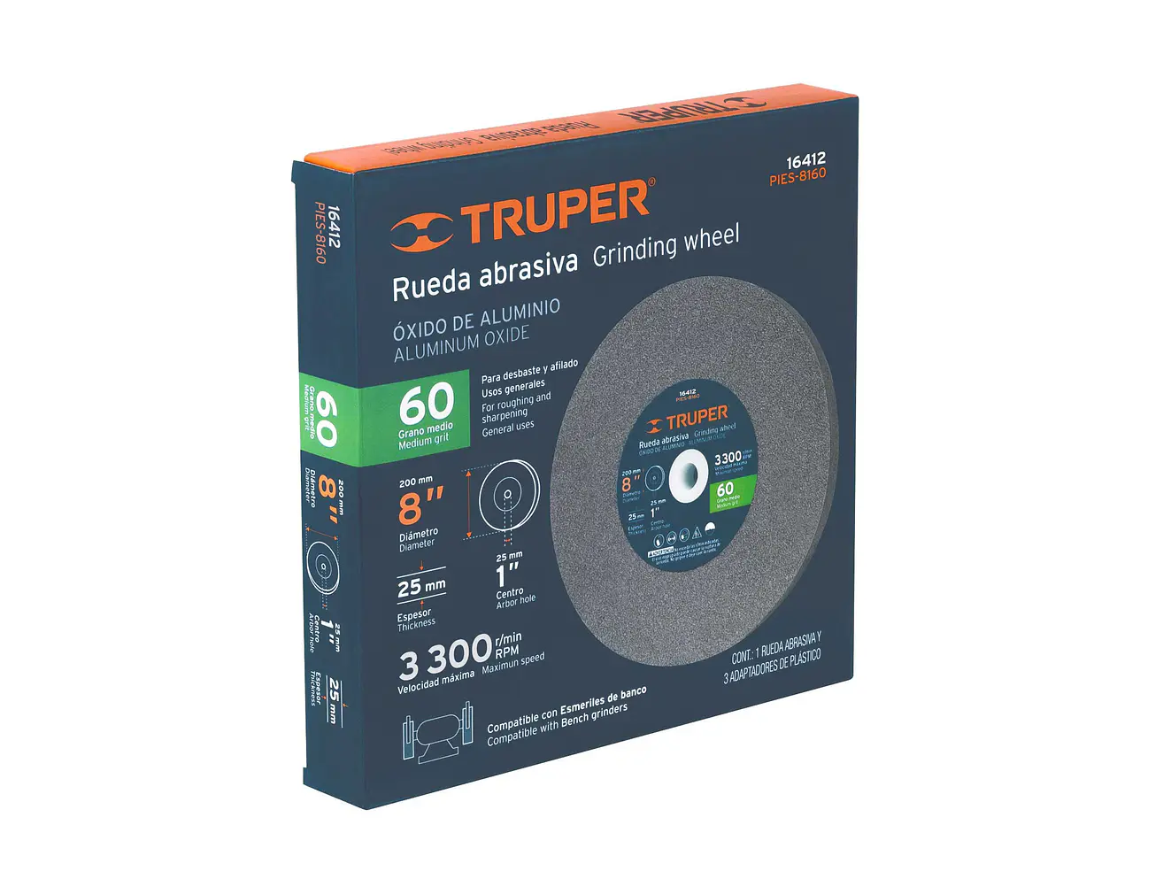 Ruedas para esmeril 8 x 1' óxido de aluminio, grano 60 Truper 16412 - Foto 4 | aztools.co