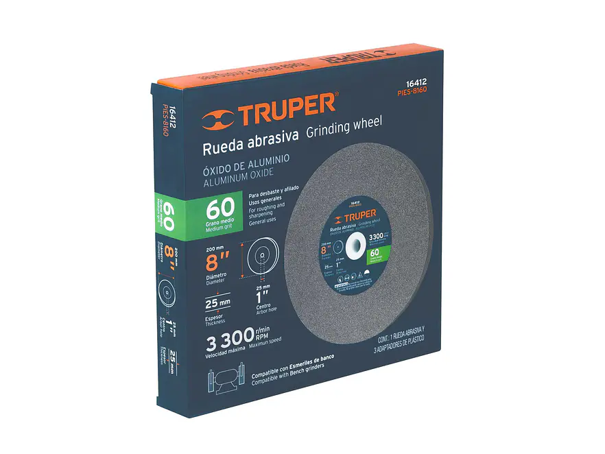 Ruedas para esmeril 8 x 1' óxido de aluminio, grano 60 Truper 16412 - Foto 4 | aztools.co