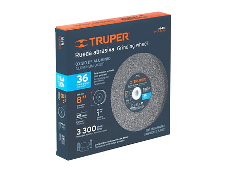 Ruedas para esmeril 8 x 1' óxido de aluminio, grano 36 Truper 16411 - Foto 4 | aztools.co