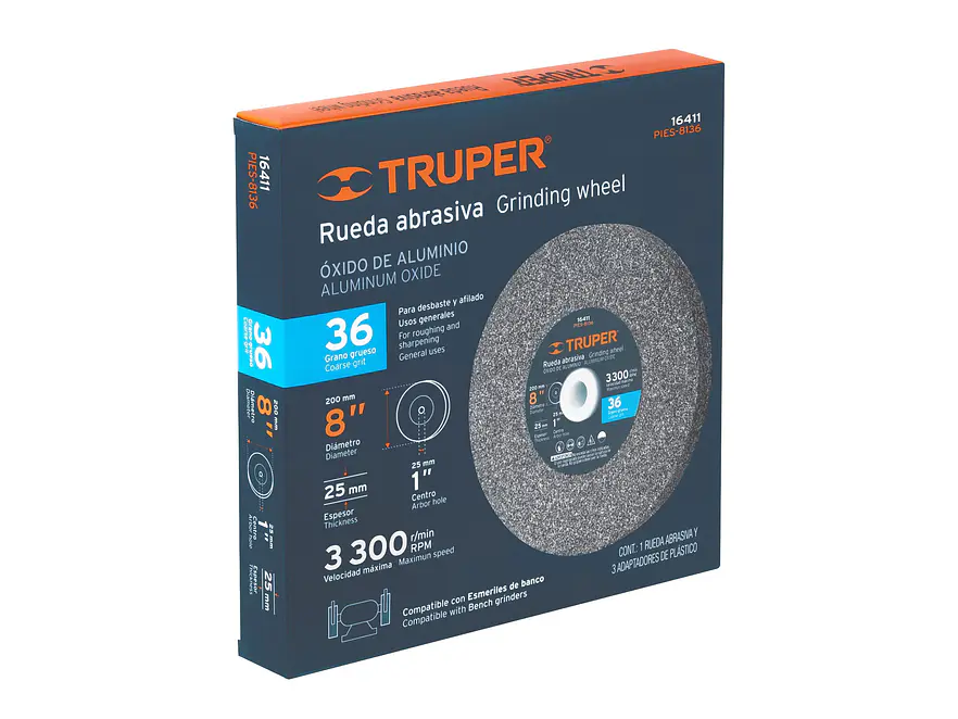 Ruedas para esmeril 8 x 1' óxido de aluminio, grano 36 Truper 16411 - Foto 4 | aztools.co