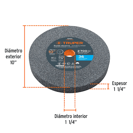 Rueda para esmeril 10 X 1-1/4