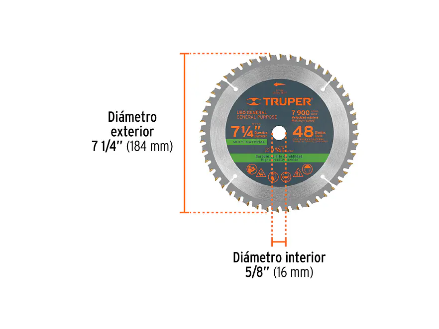 Disco sierra p/plástico 7-1/4', 48 dientes, centro 5/8'