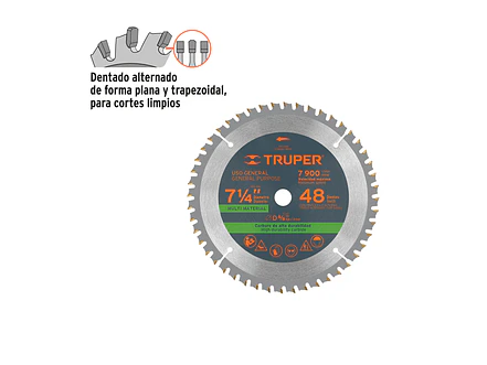 Disco sierra p/plástico 7-1/4', 48 dientes, centro 5/8'