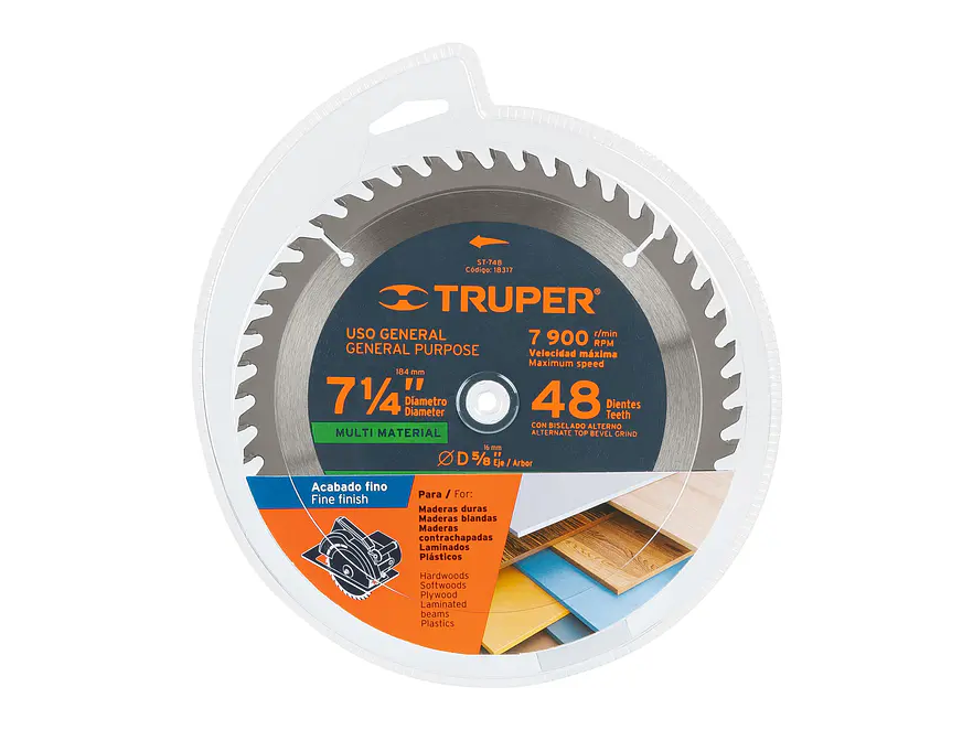 Disco sierra p/plástico 7-1/4', 48 dientes, centro 5/8'