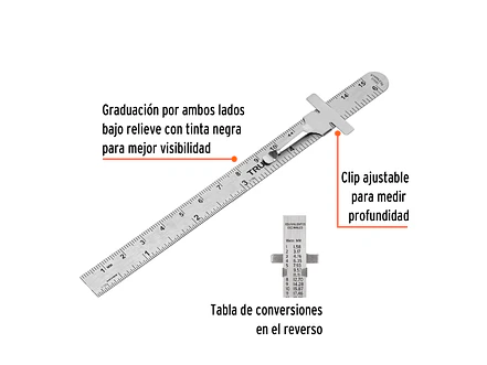 Regla de acero inoxidable de bolsillo, 15 cm