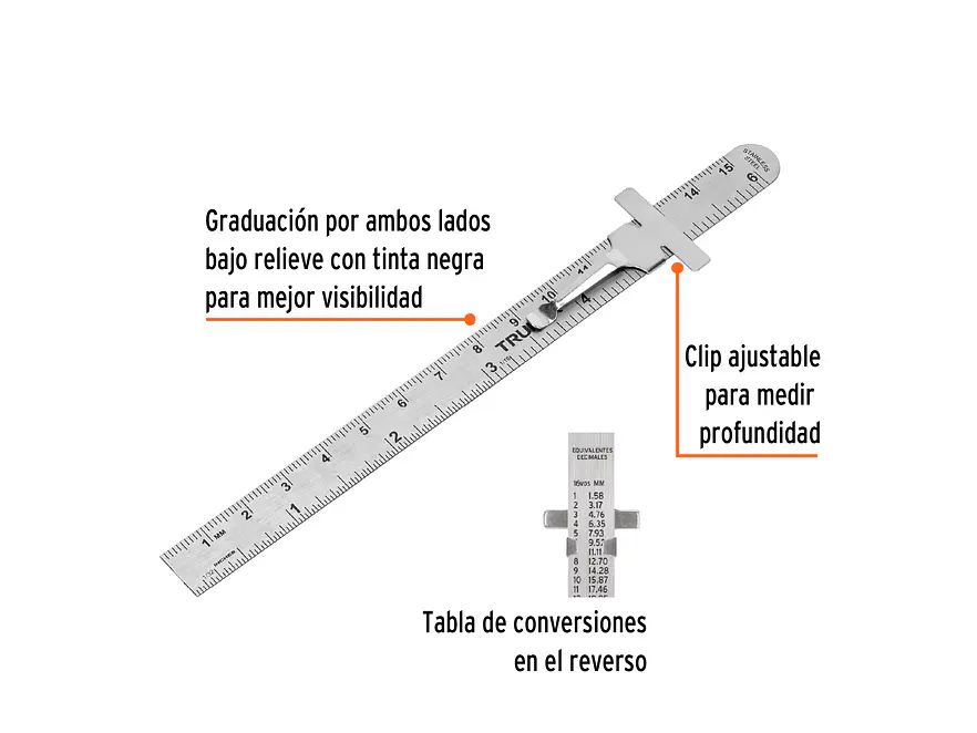 Regla de acero inoxidable de bolsillo, 15 cm