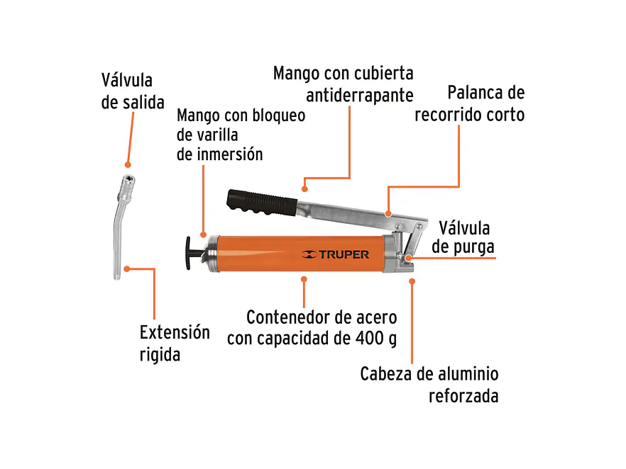 Inyector de grasa 14 oz, 6000 PSI Truper 14859 - Foto 2 | aztools.co