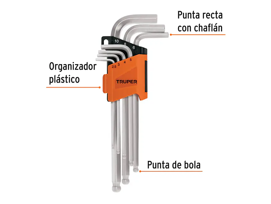 Juego de 7 llaves bristol extralargas métricas con organizador Truper 15548 - Foto 2 | aztools.co