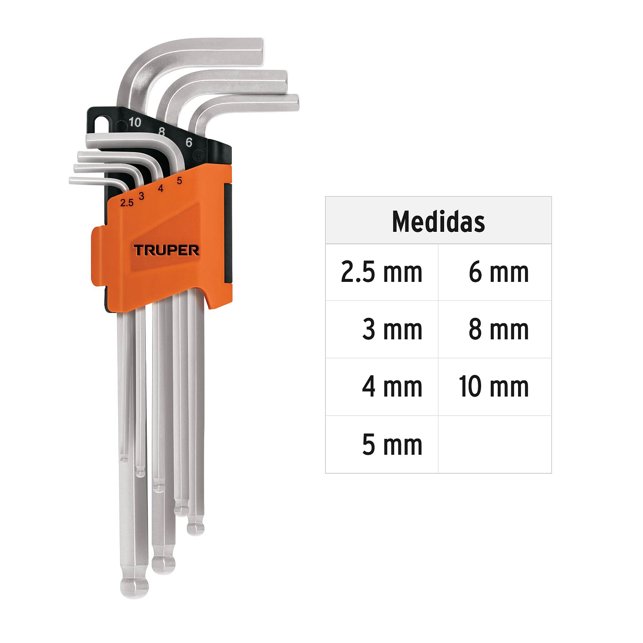 Juego de 7 llaves bristol extralargas métricas con organizador Truper 15548 3