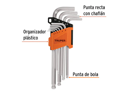 Juego de 10 llaves bristol, punta bola, largas, métricas Truper 13644 - Foto 2 | aztools.co