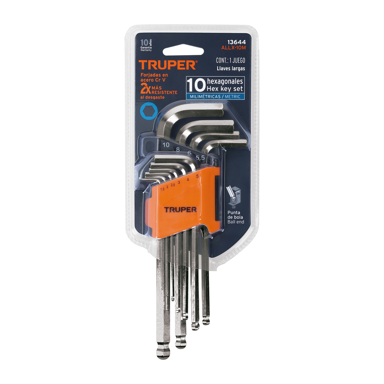 Juego de 10 llaves bristol, punta bola, largas, métricas Truper 13644 5