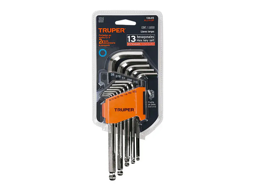 Juego de 13 llaves bristol, punta bola, largas, en pulgadas Truper 13645 - Foto 5 | aztools.co