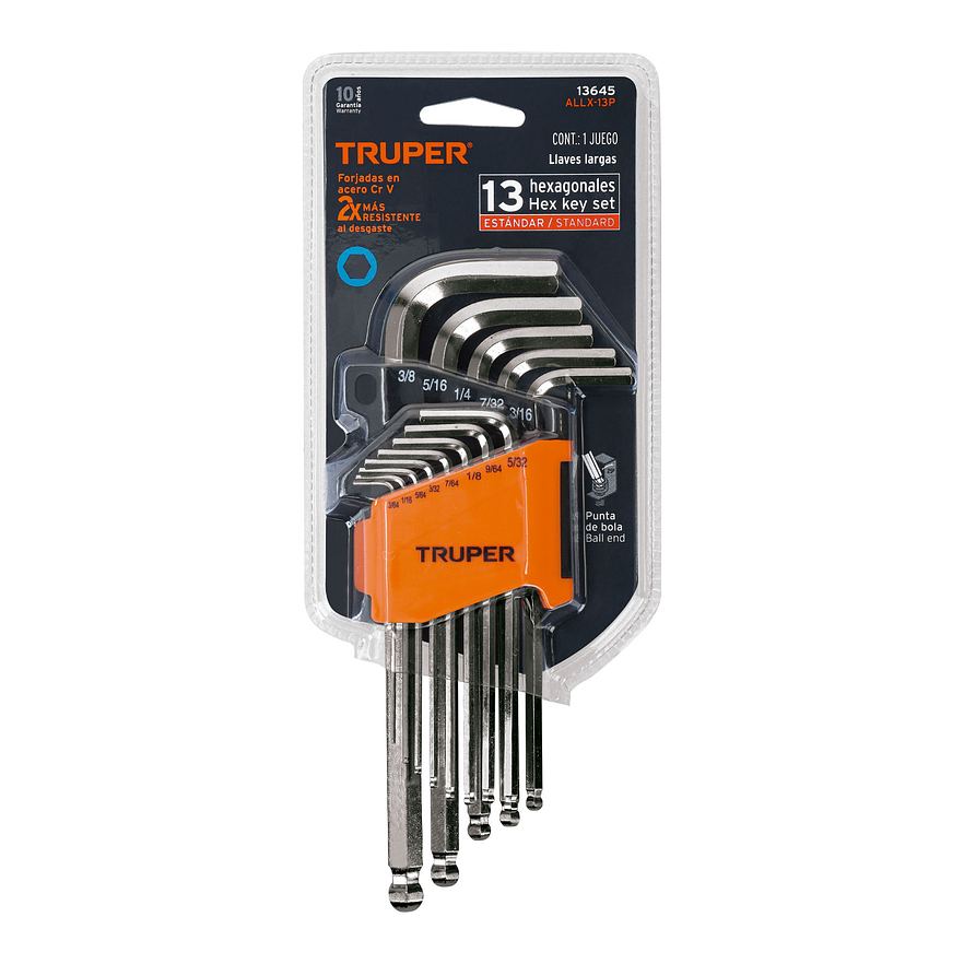 Juego de 13 llaves bristol, punta bola, largas, en pulgadas Truper 13645 - Foto 5 | aztools.co
