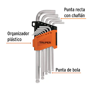 Juego de 13 llaves bristol, punta bola, largas, métricas Truper 13646