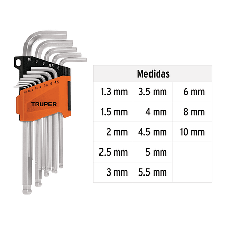 Juego de 13 llaves bristol, punta bola, largas, métricas Truper 13646 3