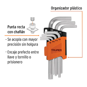 Juego de 7 llaves bristol en pulgadas con organizador Truper 15533
