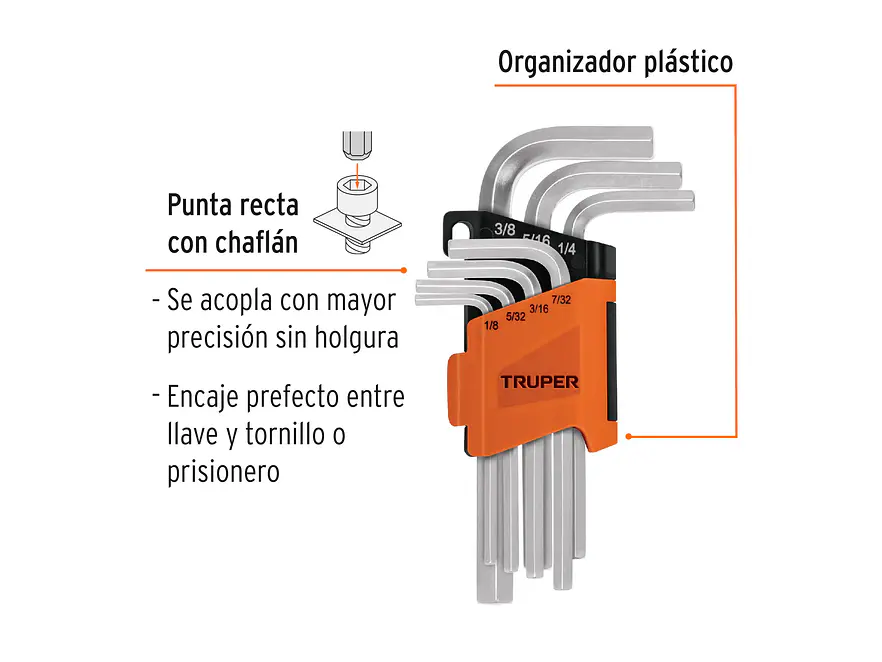 Juego de 7 llaves bristol en pulgadas con organizador Truper 15533 - Foto 2 | aztools.co