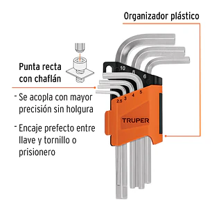 Juego de 7 llaves bristol métricas con organizador Truper 15530