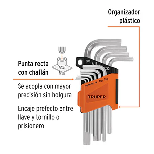 Juego de 10 llaves bristol en pulgadas con organizador Truper 15539