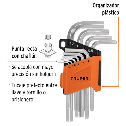 Juego de 10 llaves bristol métricas con organizador Truper 15536 2