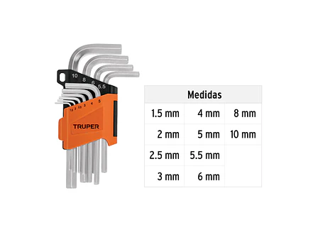 Juego de 10 llaves bristol métricas con organizador Truper 15536 - Foto 3 | aztools.co