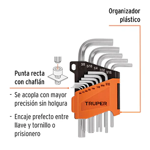 Juego de 13 llaves bristol en pulgadas con organizador Truper 15545