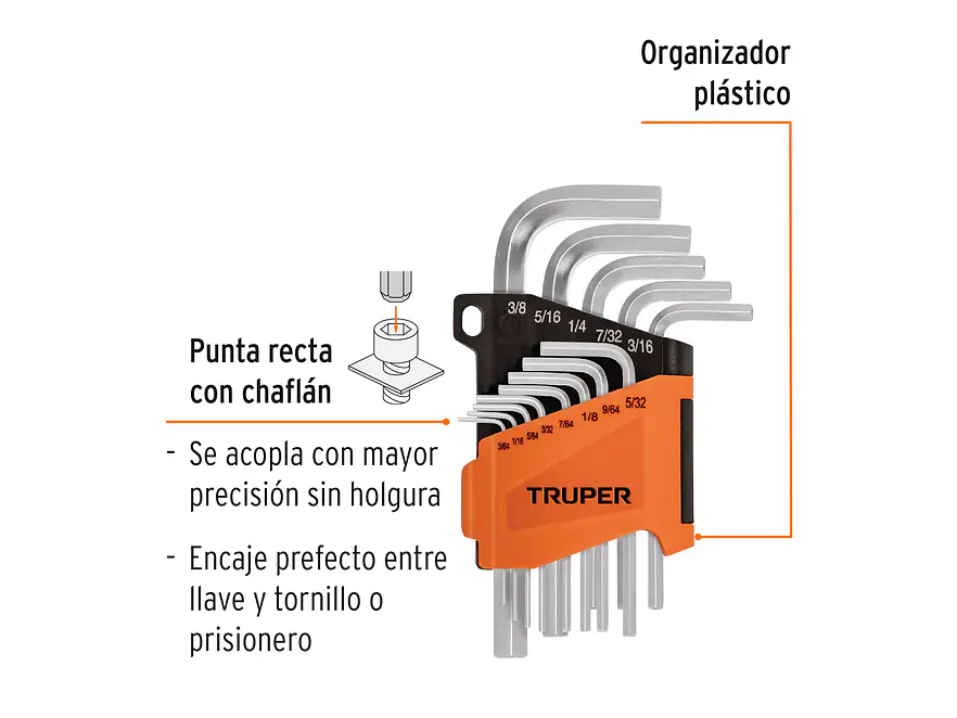 Juego de 13 llaves bristol en pulgadas con organizador Truper 15545 - Foto 2 | aztools.co