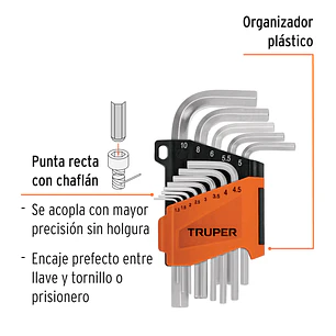 Juego de 13 llaves bristol métricas con organizador Truper 15542